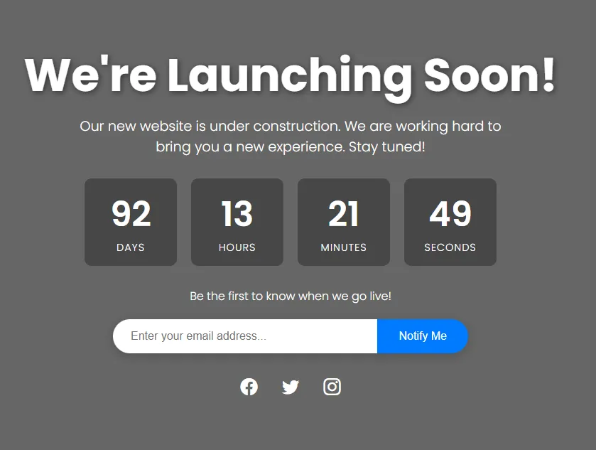 Coming Soon Page with Countdown