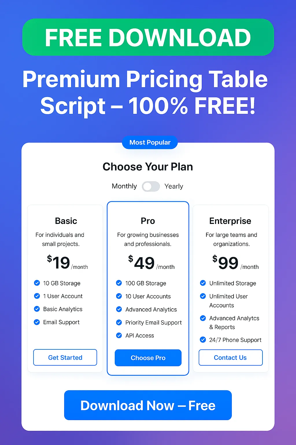 Premium Pricing Table